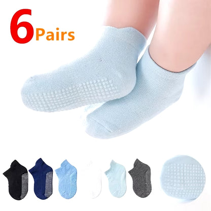 Non-Slip Cotton Socks for Babies & Toddlers – 6 Pairs with Grips for Safe Playtime