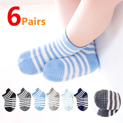 Non-Slip Cotton Socks for Babies & Toddlers – 6 Pairs with Grips for Safe Playtime